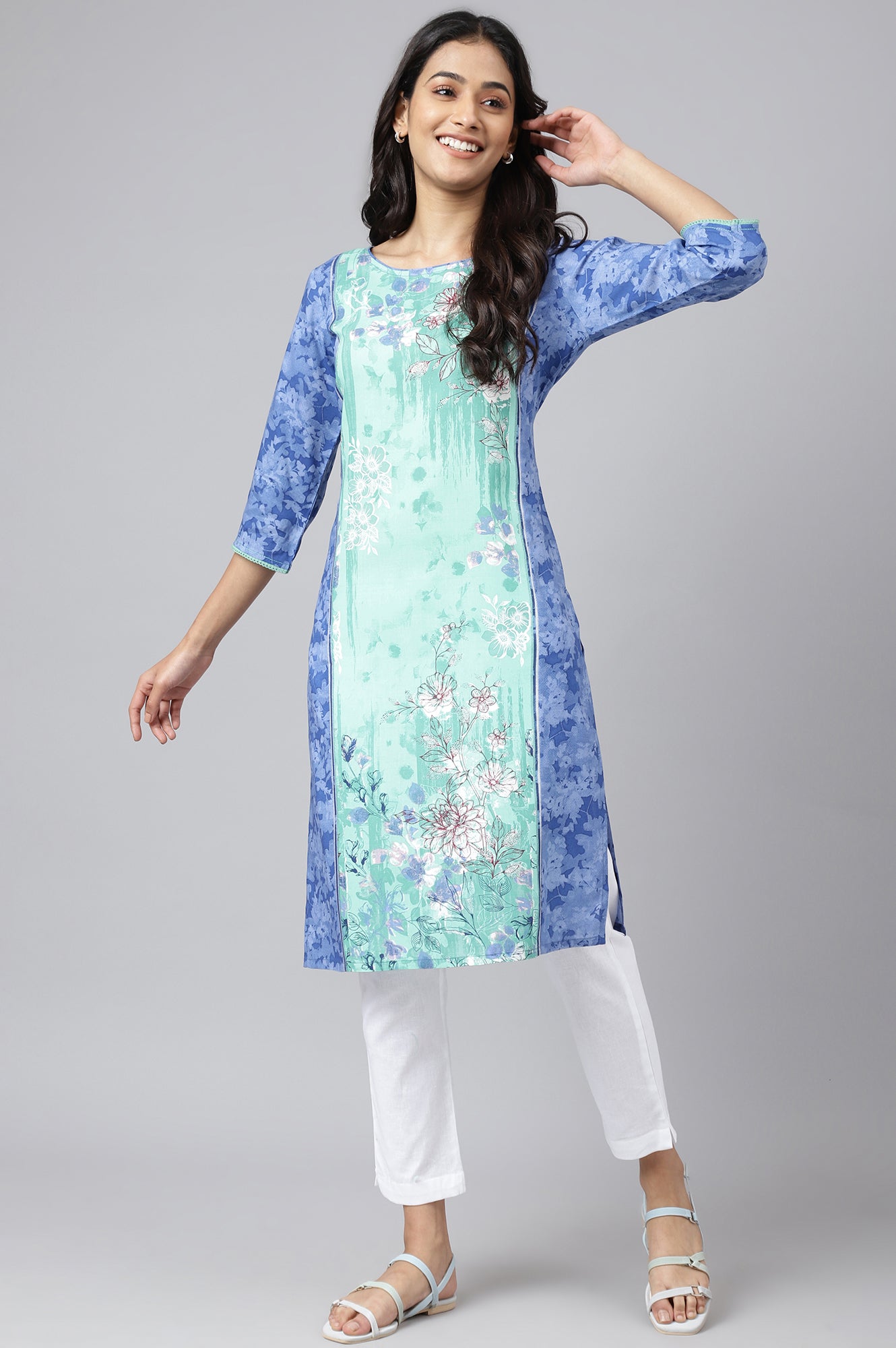 Green Floral Print Ethnic kurta