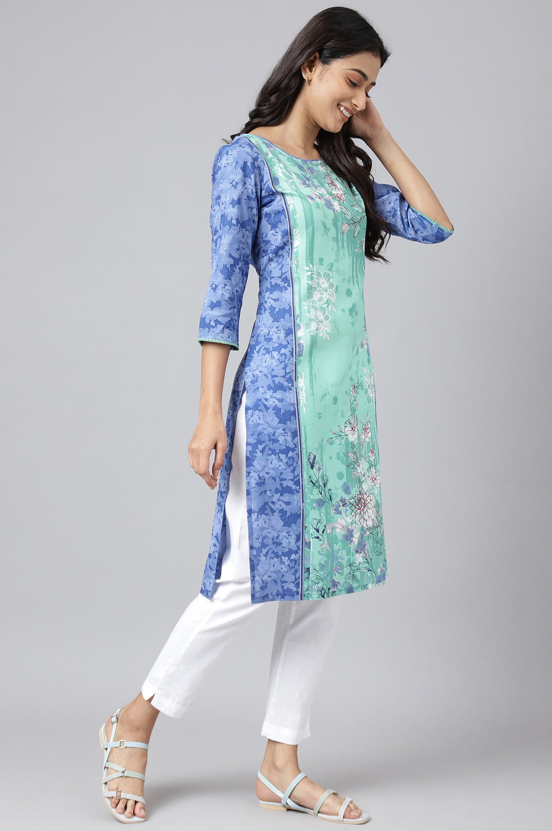 Green Floral Print Ethnic kurta