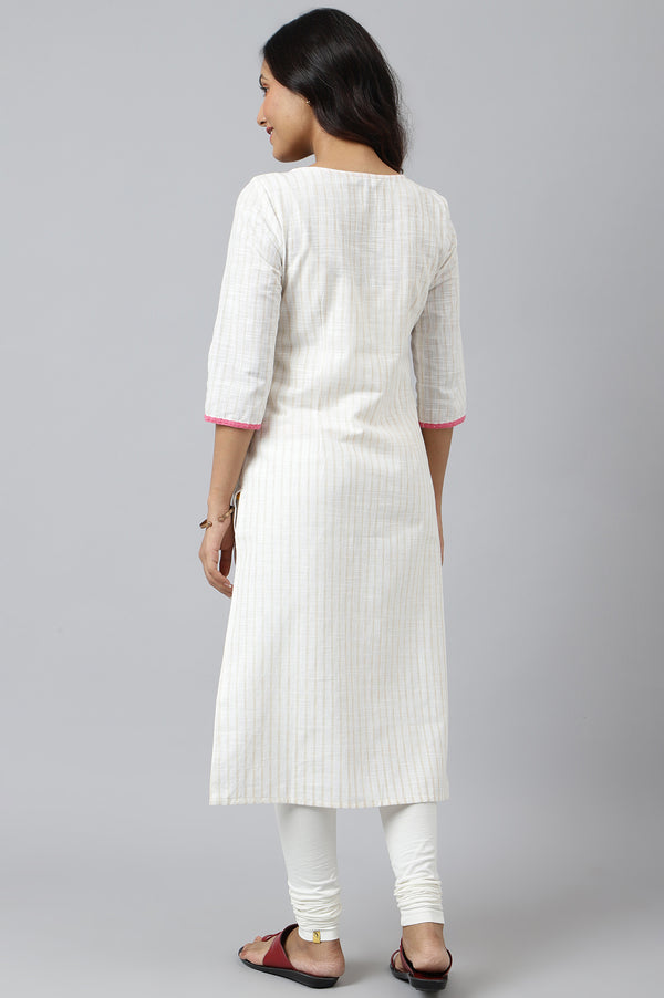 White Ethnic kurta with Yellow & Pink Placement Print