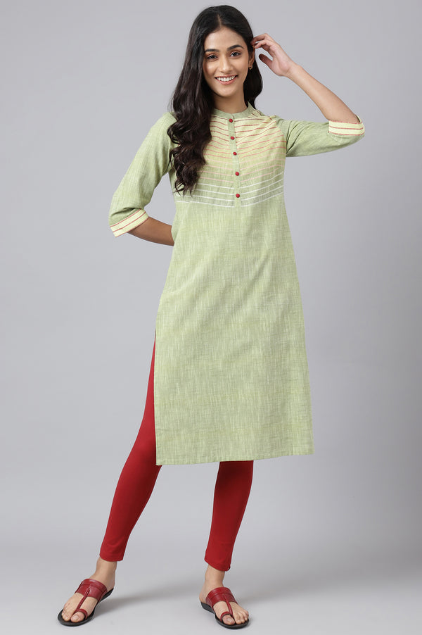 Green Cotton Yarn-Dyed Plus Size kurta