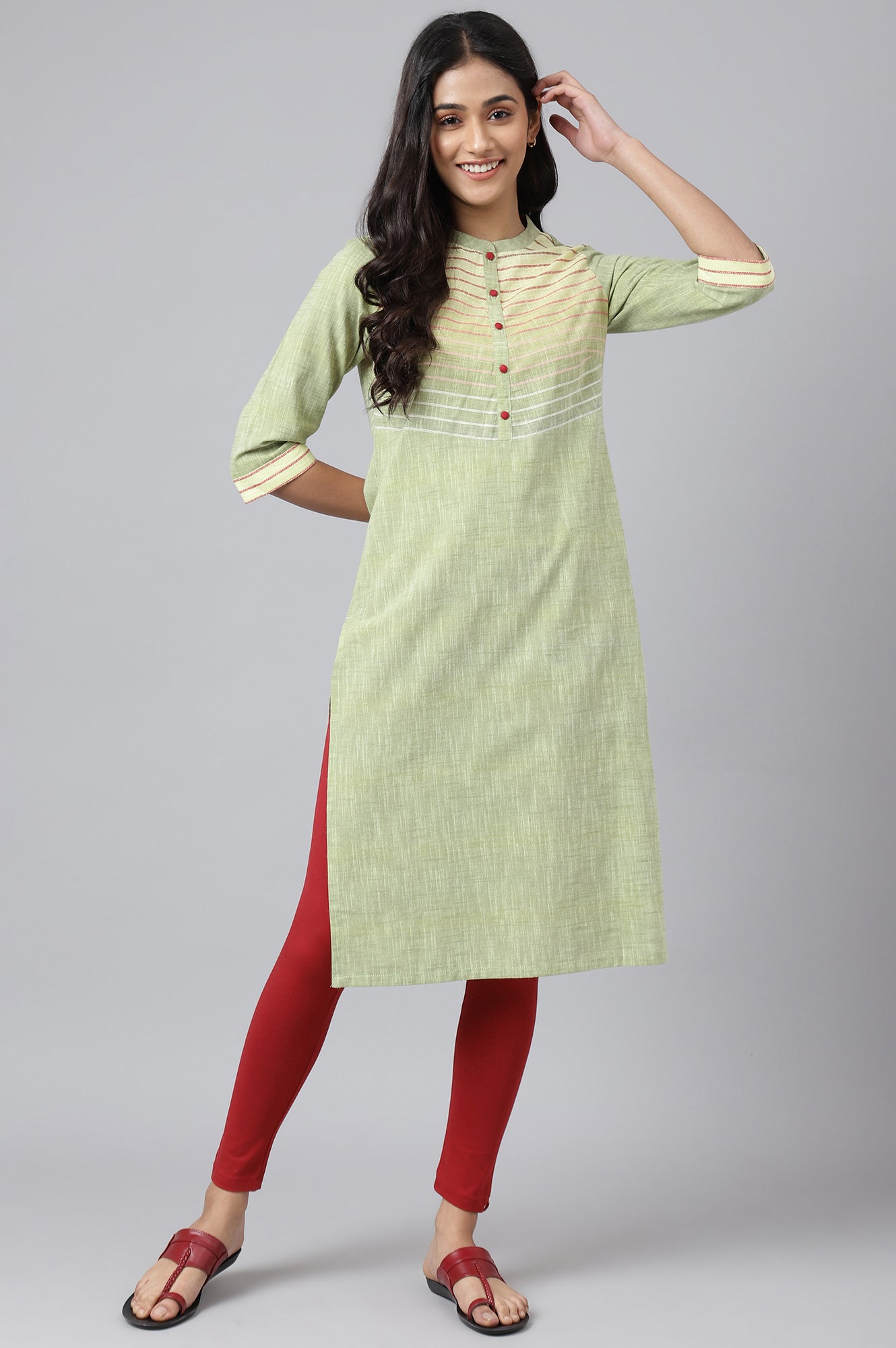 Green Printed Cotton Ethnic kurta