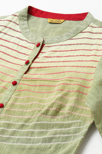 Green Cotton Yarn-Dyed Plus Size kurta
