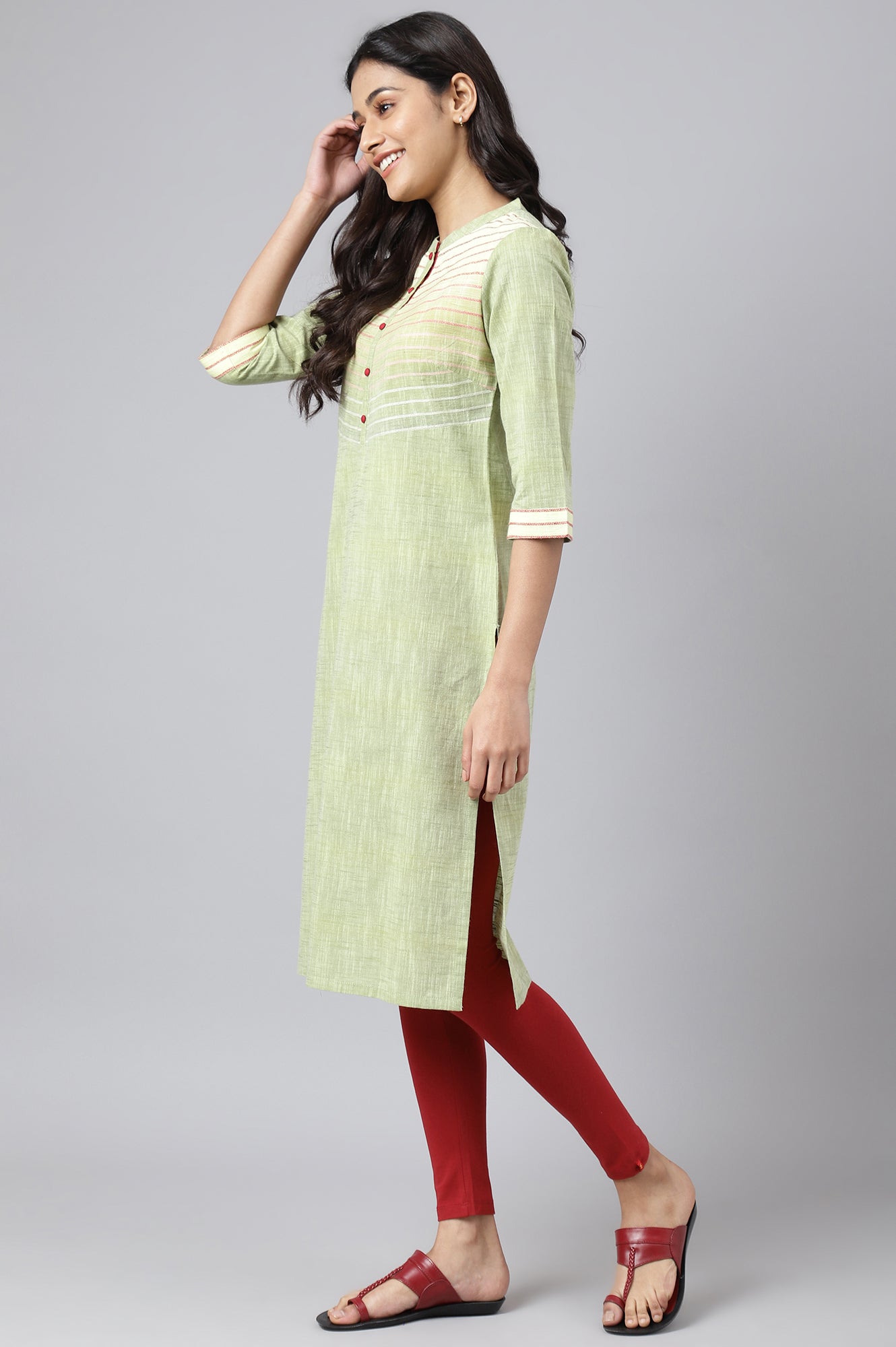 Green Printed Cotton Ethnic kurta