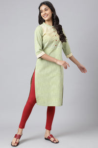 Green Cotton Yarn-Dyed Plus Size kurta