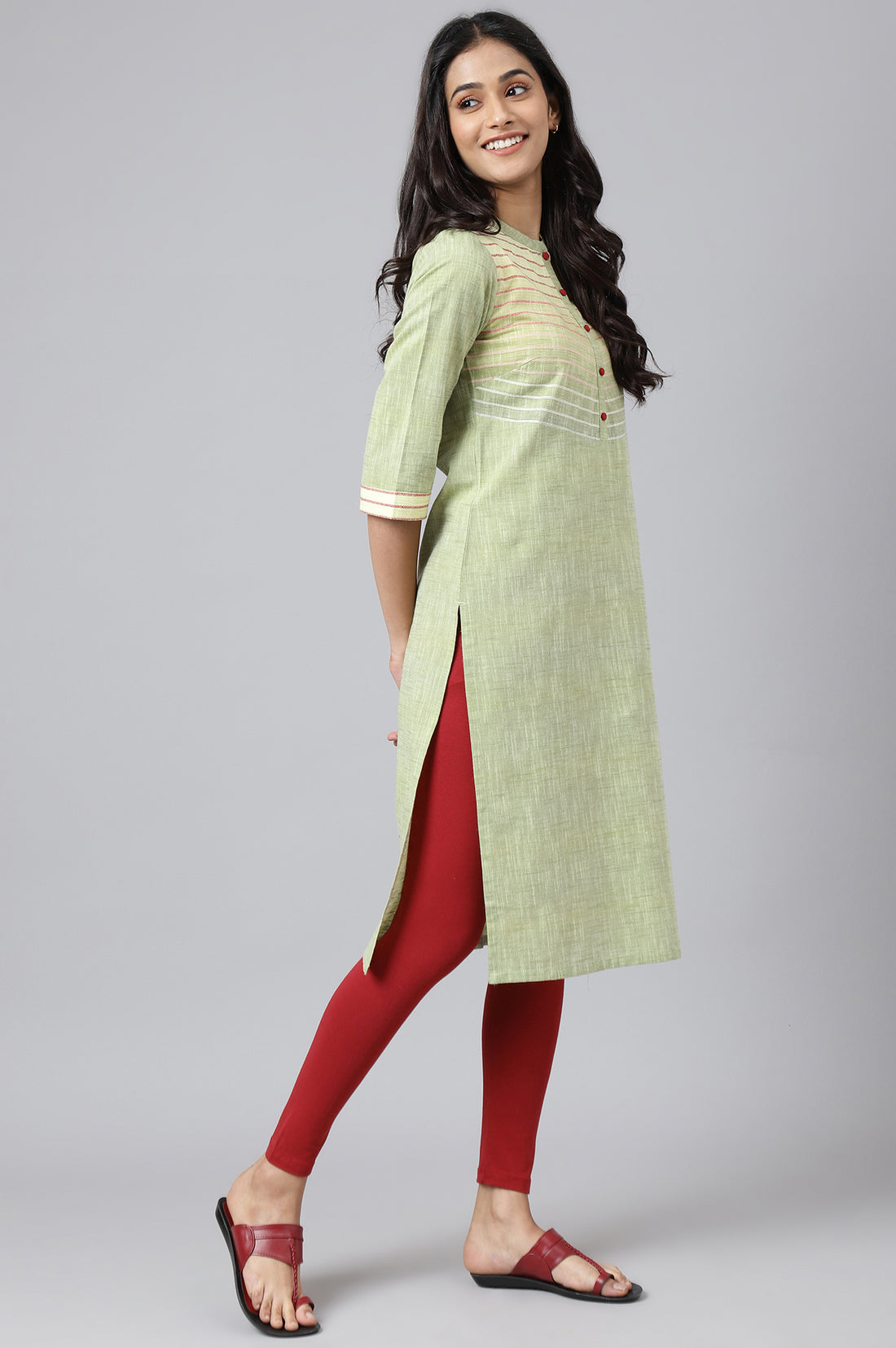Green Cotton Yarn-Dyed Plus Size kurta