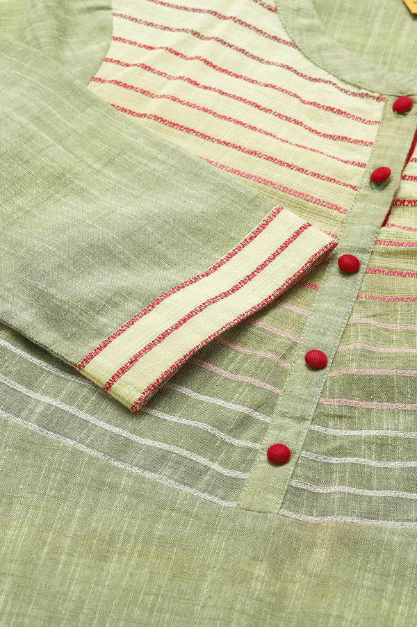 Green Cotton Yarn-Dyed Plus Size kurta