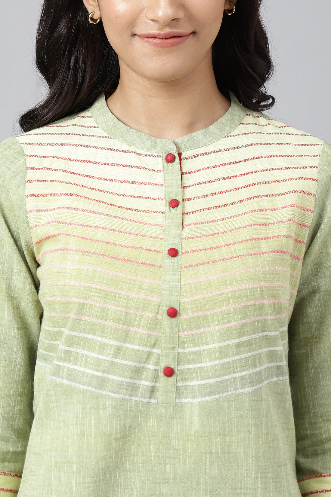 Green Cotton Yarn-Dyed Plus Size kurta