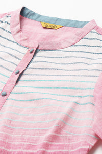 Pink Cotton Yarn-Dyed Plus Size kurta