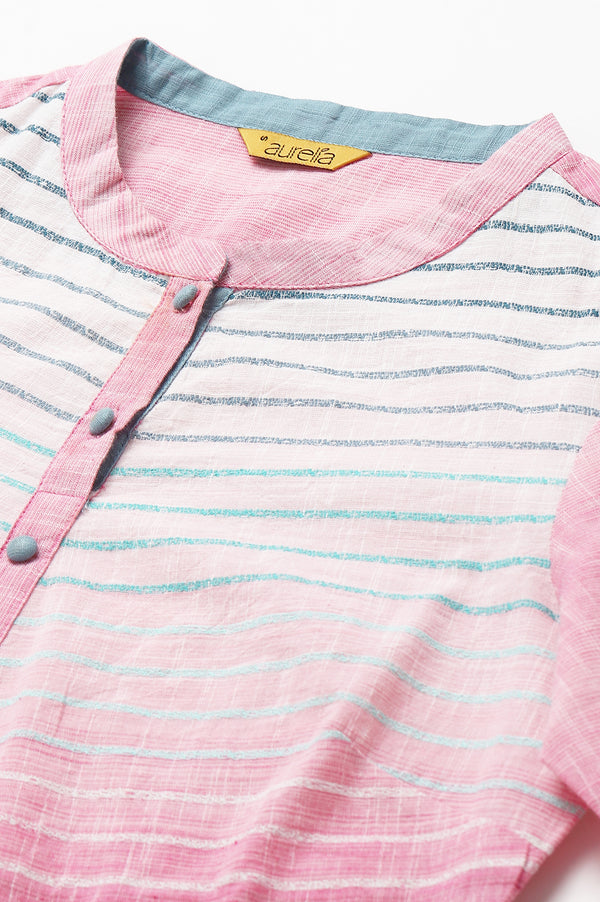 Pink Cotton Yarn-Dyed Plus Size kurta