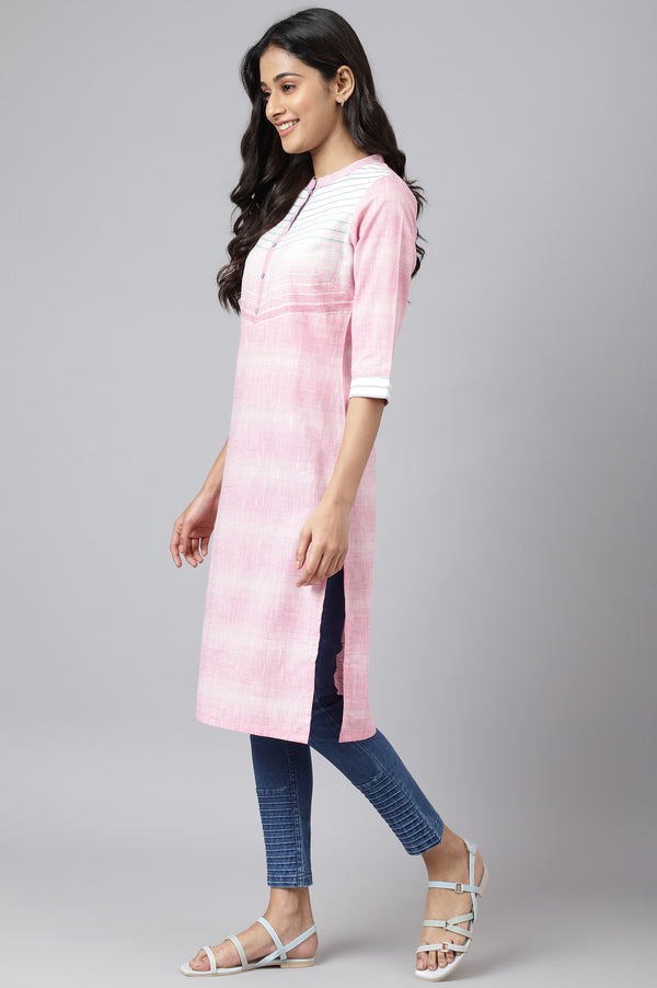 Pink Cotton Yarn-Dyed Plus Size kurta