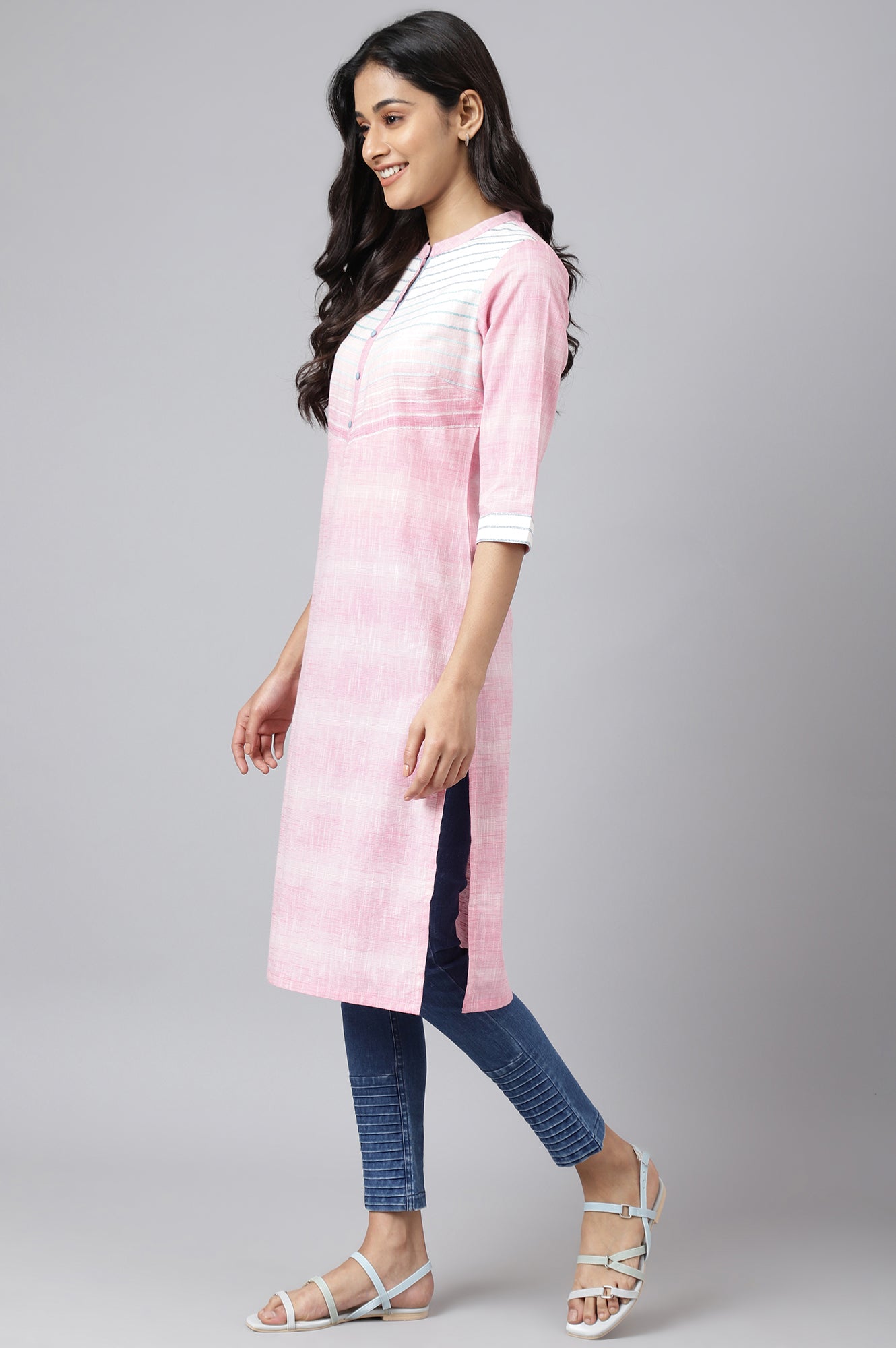 Pink Printed Cotton Ethnic kurta