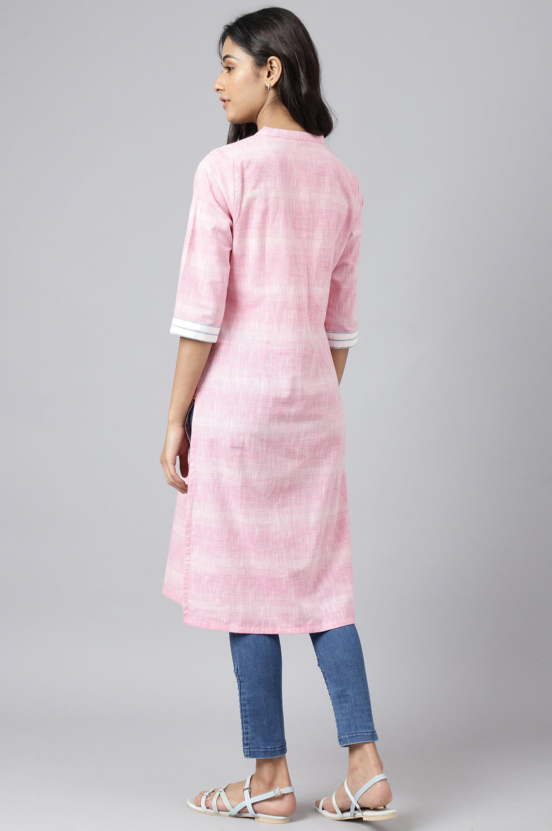 Pink Cotton Yarn-Dyed Plus Size kurta
