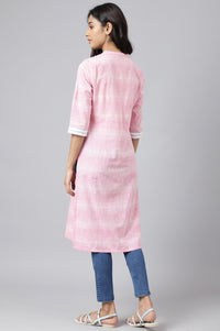 Pink Cotton Yarn-Dyed Plus Size kurta
