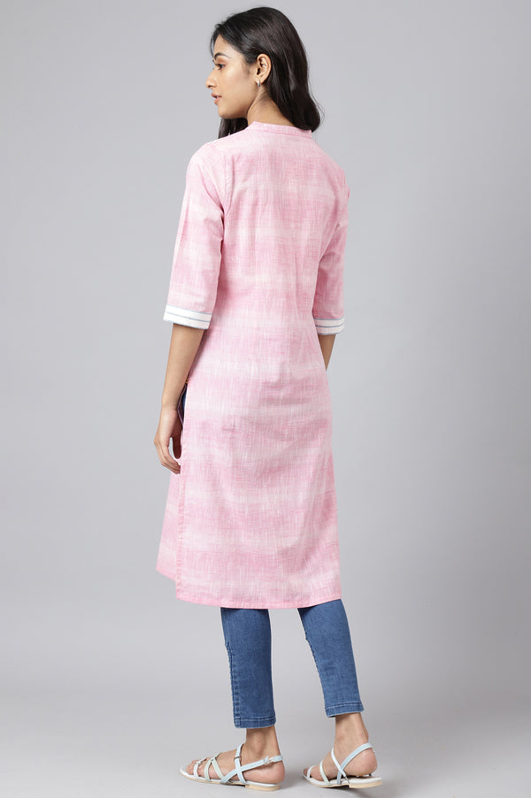 Pink Cotton Yarn-Dyed Plus Size kurta
