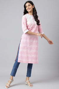 Pink Cotton Yarn-Dyed Plus Size kurta