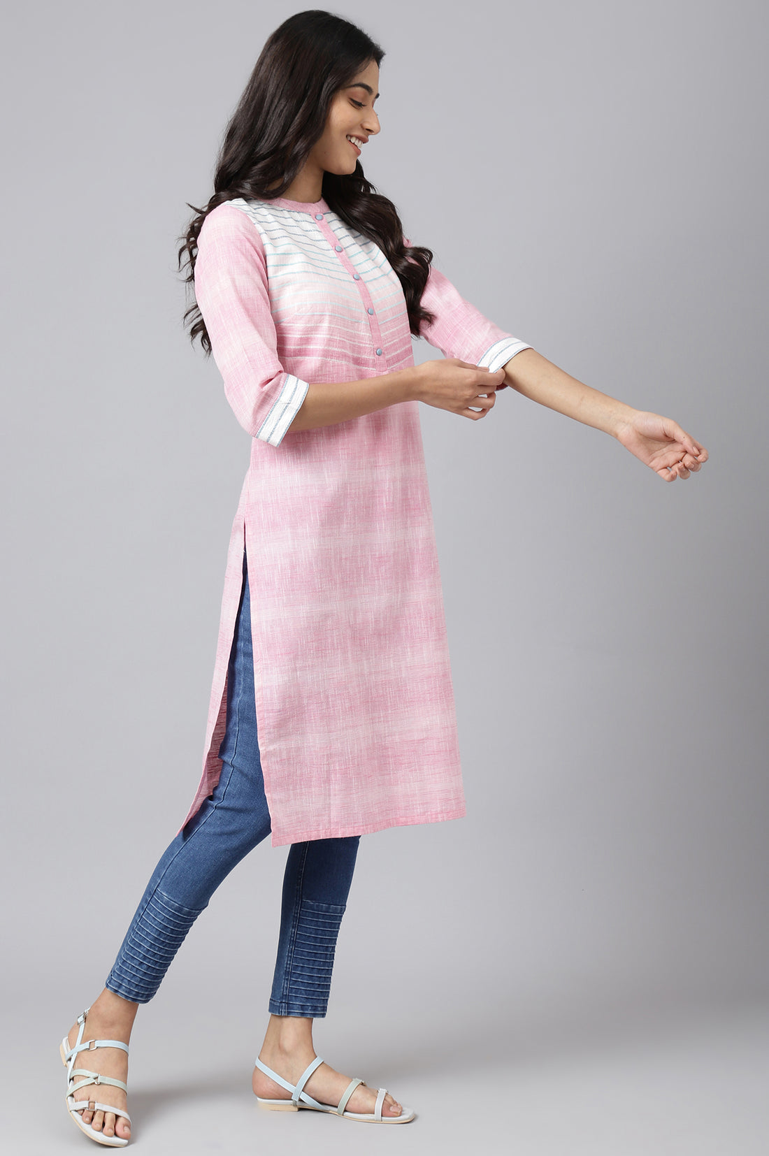 Pink Cotton Yarn-Dyed Plus Size kurta