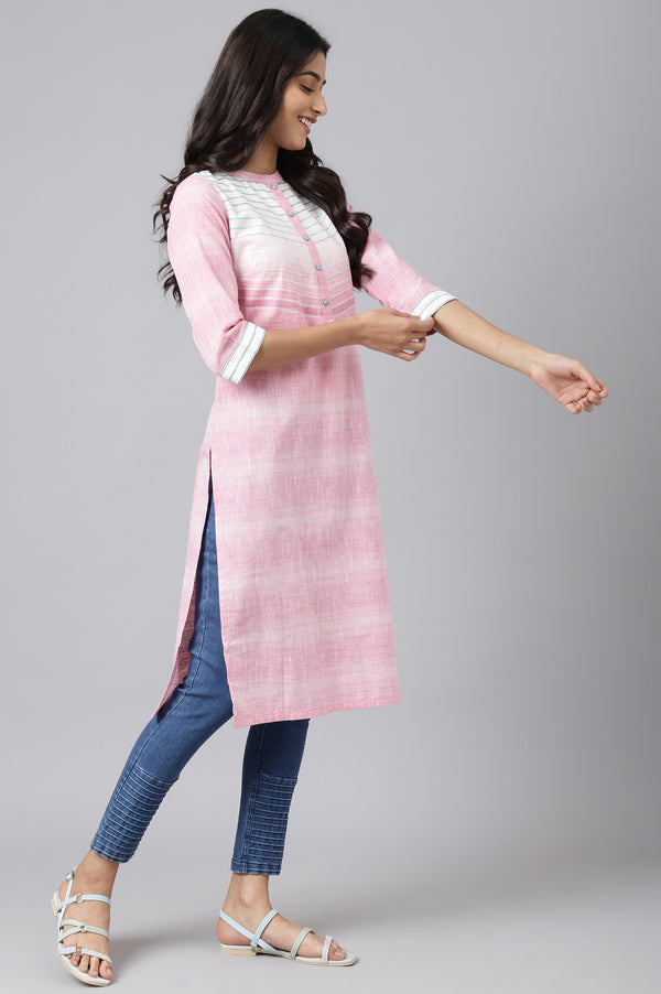 Pink Cotton Yarn-Dyed Plus Size kurta
