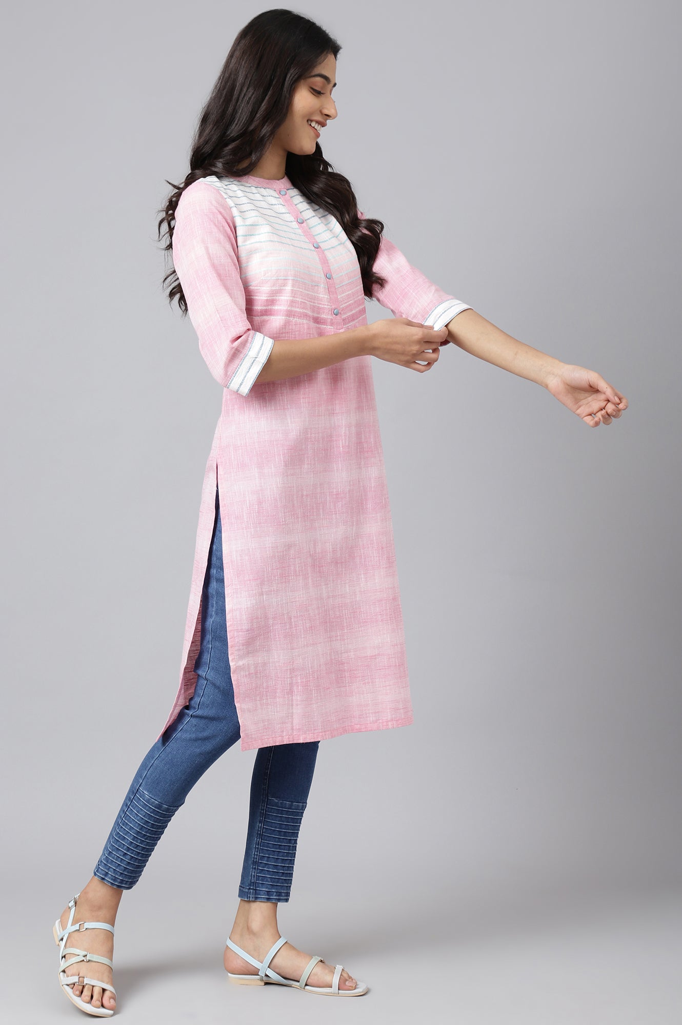 Pink Printed Cotton Ethnic kurta