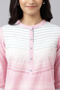 Pink Cotton Yarn-Dyed Plus Size kurta