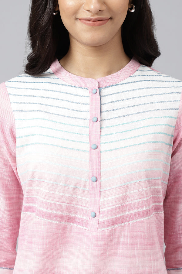 Pink Cotton Yarn-Dyed Plus Size kurta