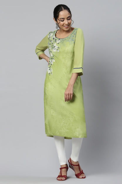 Green Straight kurta with Floral Motifs