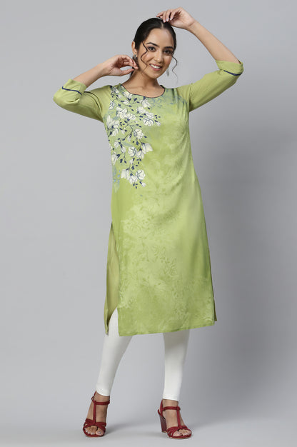 Green Straight kurta with Floral Motifs