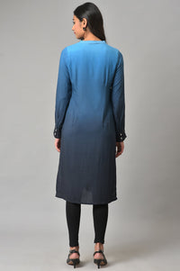 Navy Blue Printed Rayon Liva Kurta