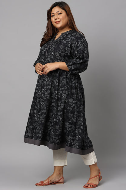 LIVA Grey Floral Printed Ethnic Plus Size kurta