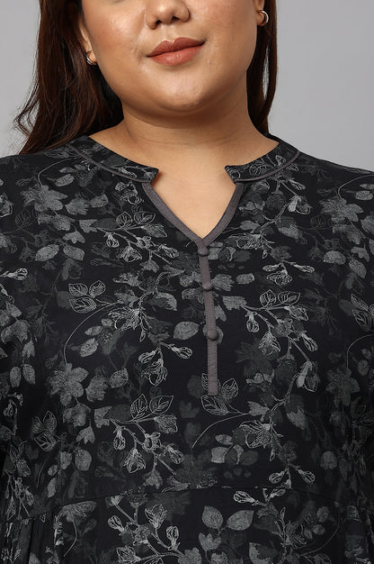 LIVA Grey Floral Printed Ethnic Plus Size kurta