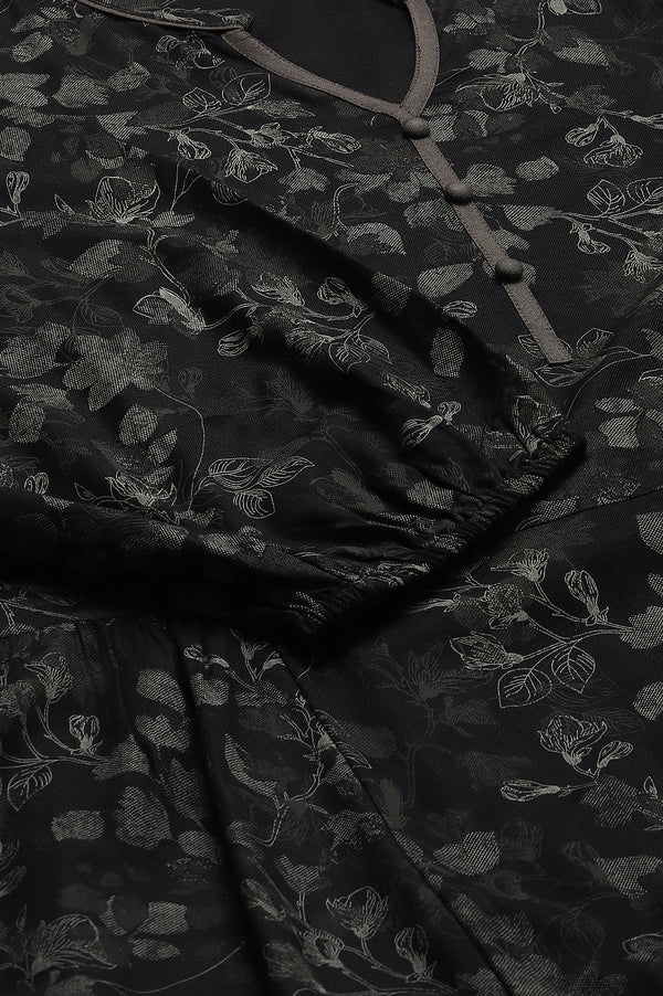 LIVA Grey Floral Printed Ethnic Plus Size kurta