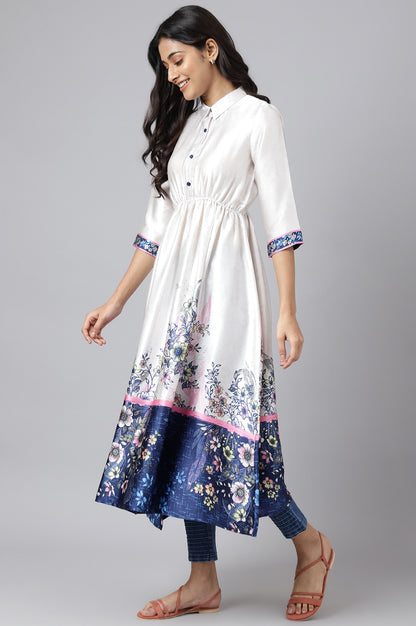 Grey Floral Print kurtas in Poly Japan Satin