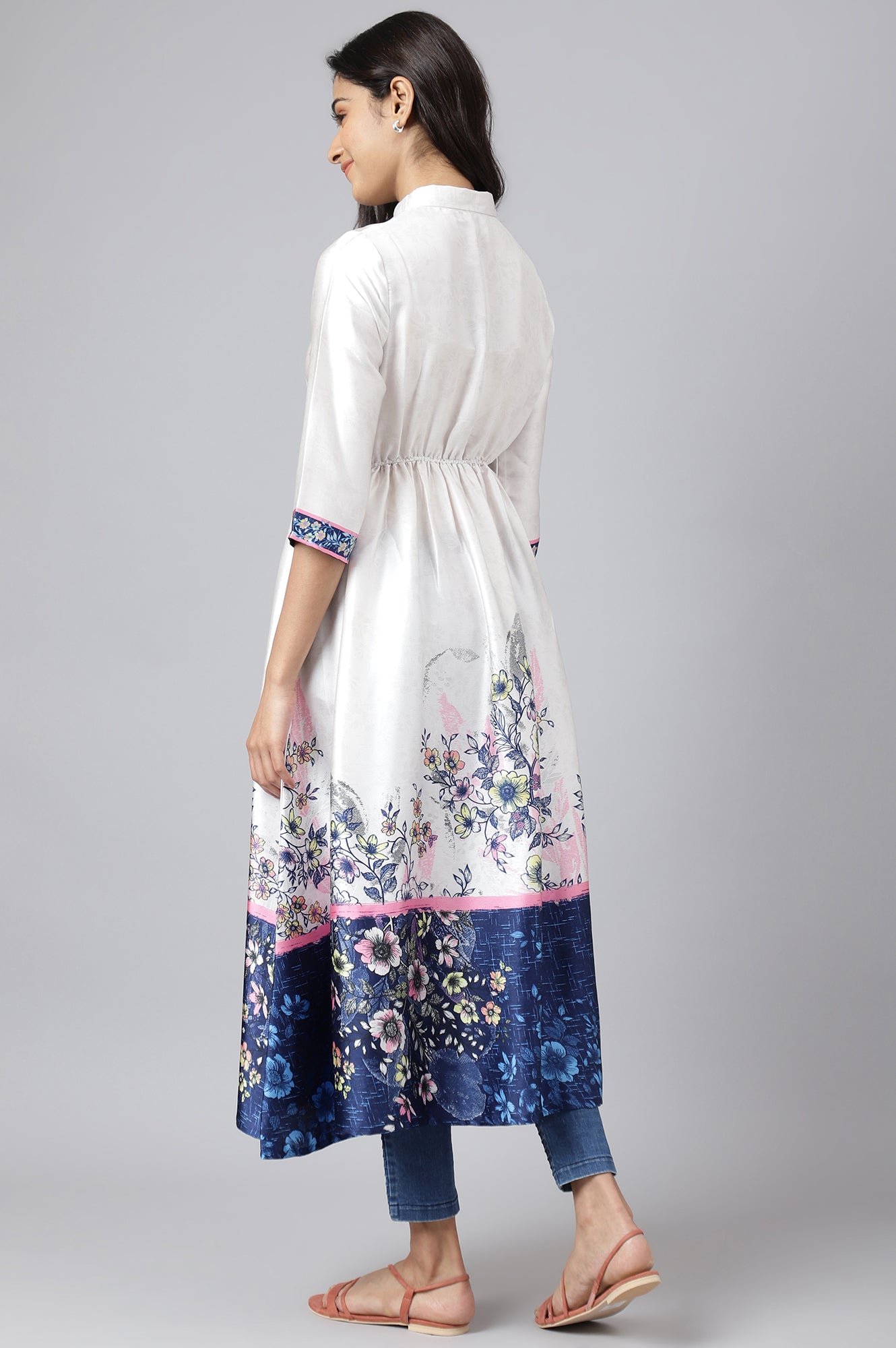 Grey Floral Print kurtas in Poly Japan Satin