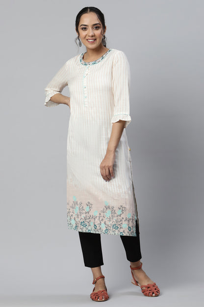 Pink Printed kurta with Embroidered Collar