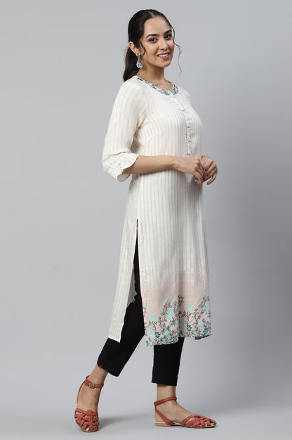 Pink Printed kurta with Embroidered Collar