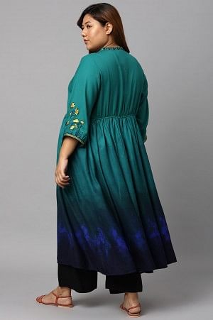 Green Floral Embroidered Plus Size kurta