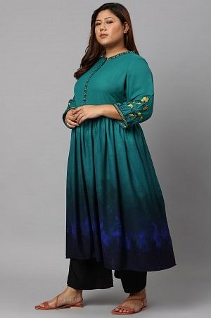 Green Floral Embroidered Plus Size kurta