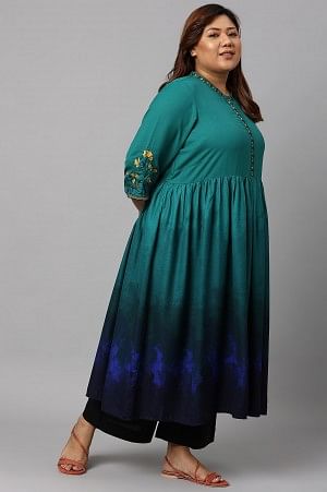 Green Floral Embroidered Plus Size kurta