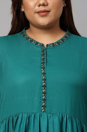 Green Floral Embroidered Plus Size kurta