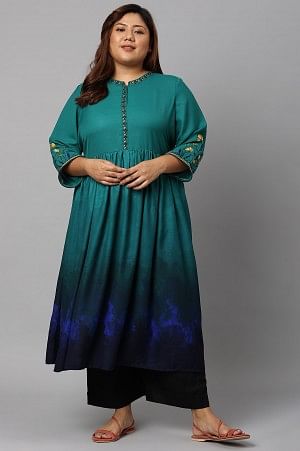 Green Floral Embroidered Plus Size kurta