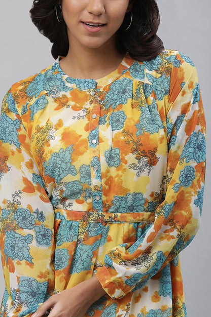 Yellow Bold Floral Print Flared Dress