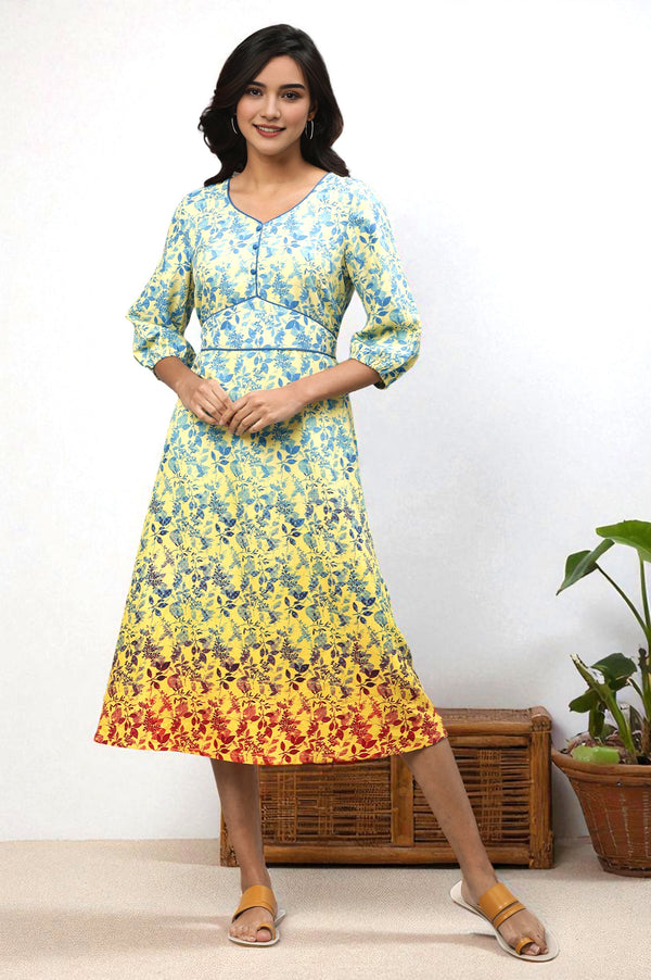 Yellow Floral Flared Dress