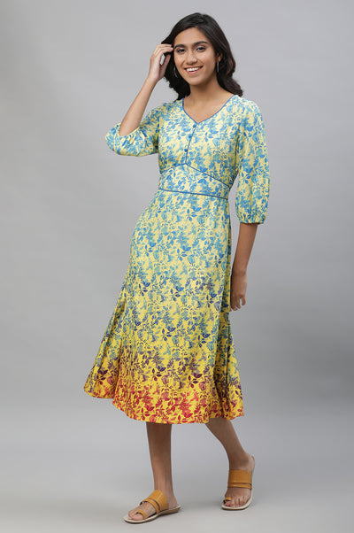 Yellow Floral Flared Dress