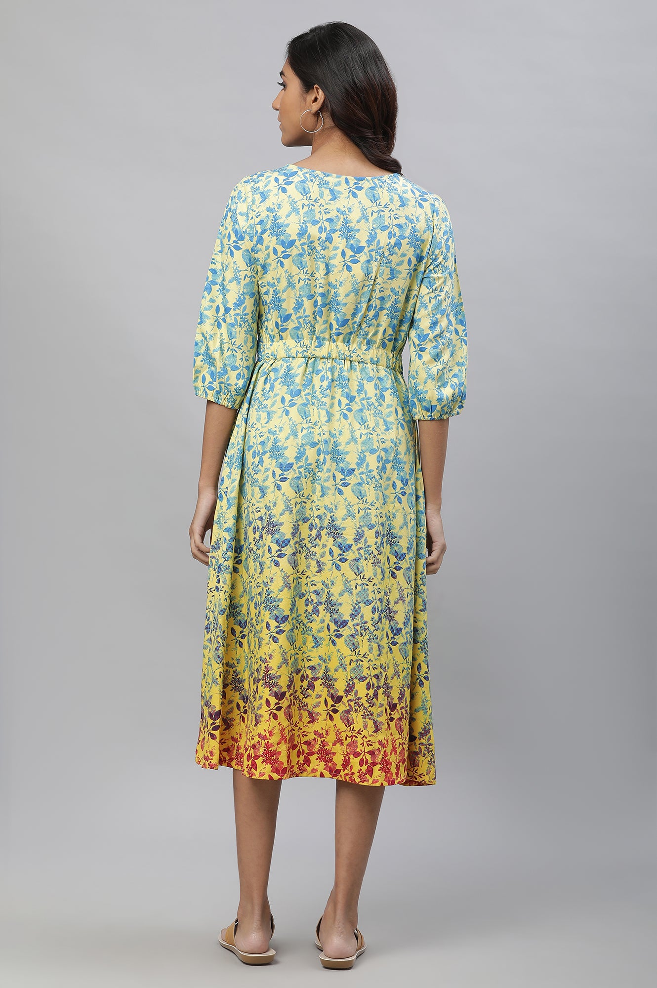 Yellow Floral Flared Dress