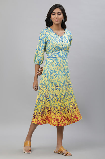 Yellow Floral Flared Dress