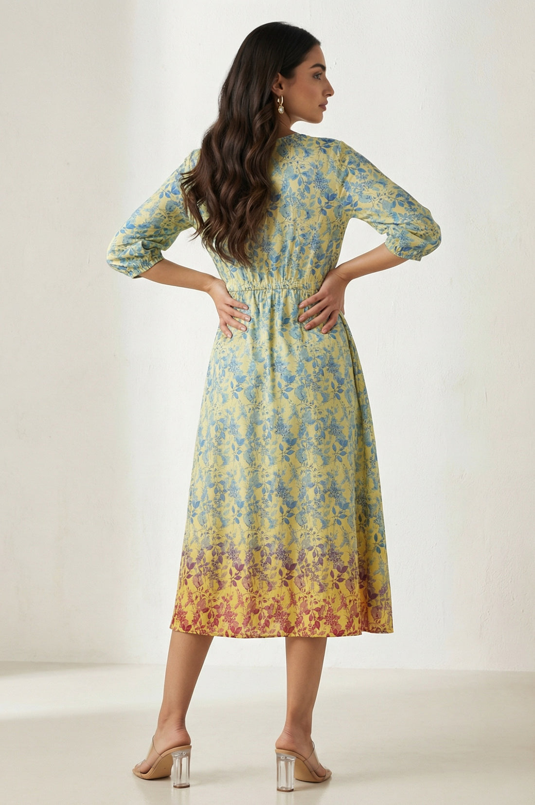 Yellow Floral Flared Dress