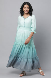 Blue Plus Size Dress With Smoking Detail