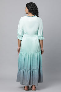 Blue Plus Size Dress With Smoking Detail