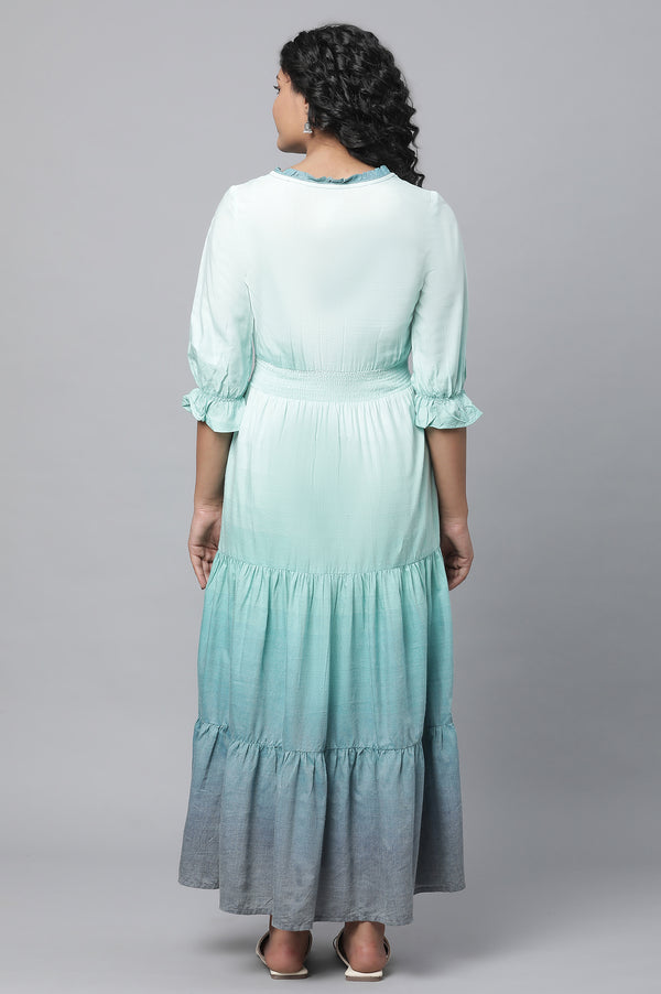 Blue Plus Size Dress With Smoking Detail