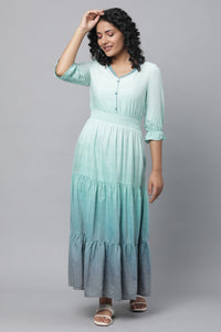 Blue Plus Size Dress With Smoking Detail