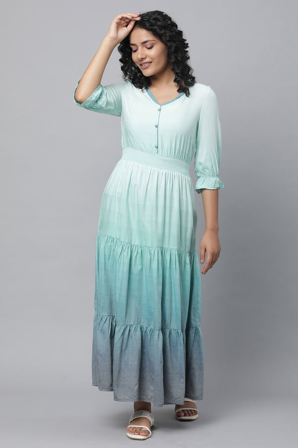 Blue Plus Size Dress With Smoking Detail